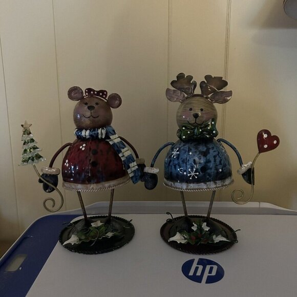 2 Metal Christmas Holiday Bear Reindeer Blue Red Bouncing Spring Figurine - Picture 13 of 13